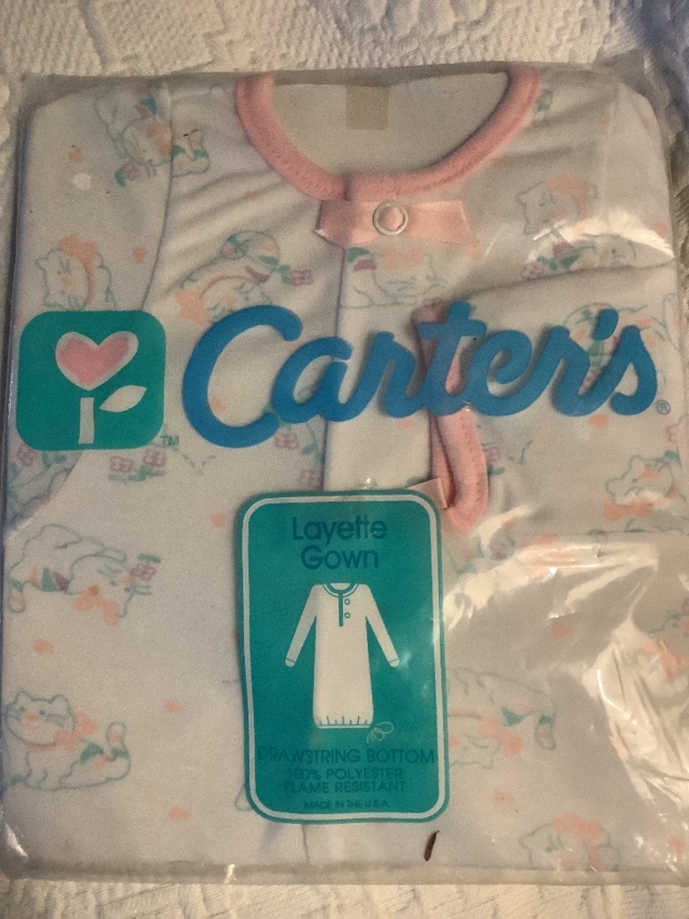 Carters Layette Gown new in package pink trim and snaps Newborns up to 13 lbs